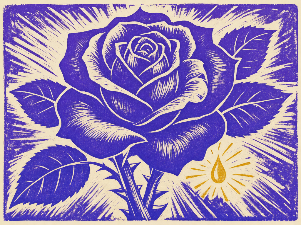 A bold linocut-style rose, the kind of single-motif piece that exposes whether a stencil tool keeps your line work clean.